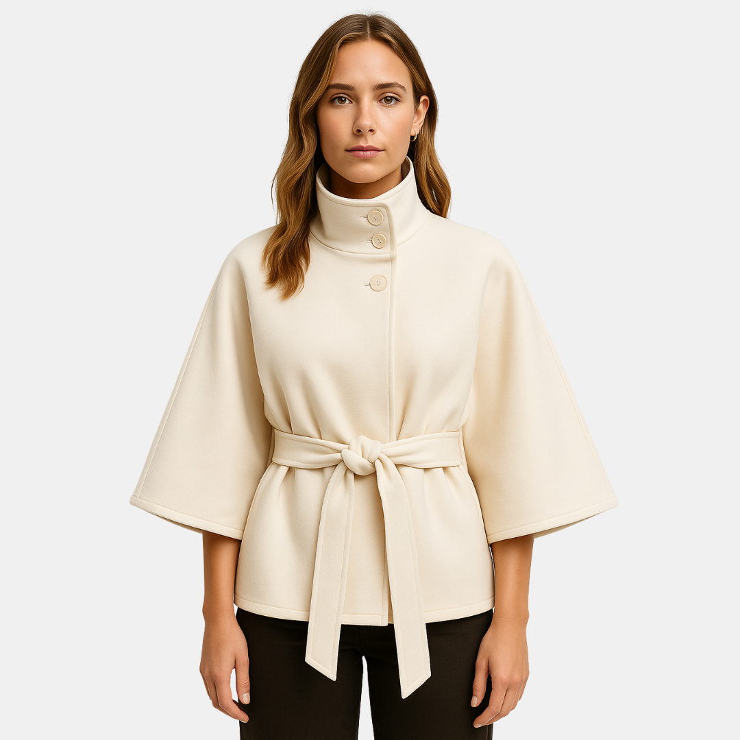 Dames Cape Jas Met Ceintuur En Hoge Kraag