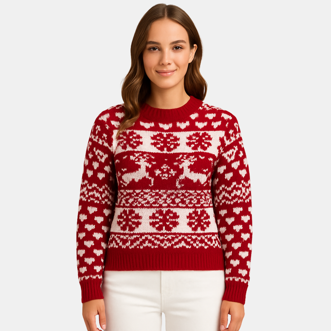 Dames Gebreide Kersttrui Met Winterpatroon