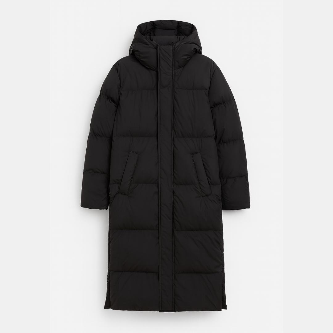 Dames Lange Puffer Jas Met Capuchon