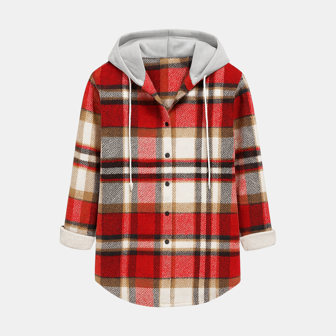Dames Geruite Overshirt Jas Met Capuchon