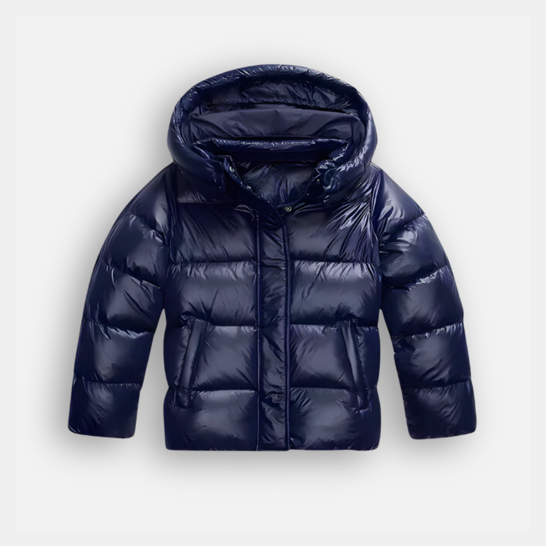 Dames Puffer Jas Met Capuchon En Glanzende Afwerking