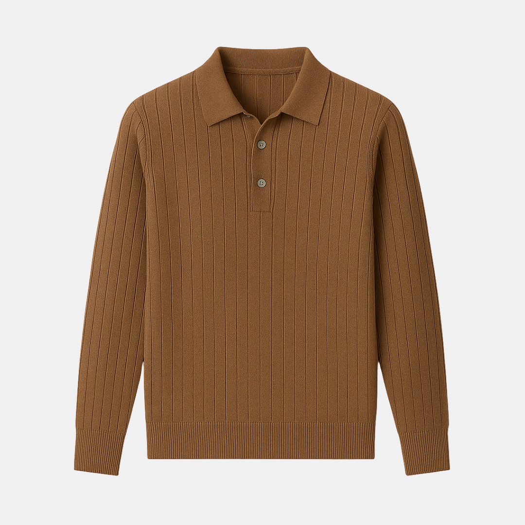 Geribbelde Heren Polo Met Lange Mouwen