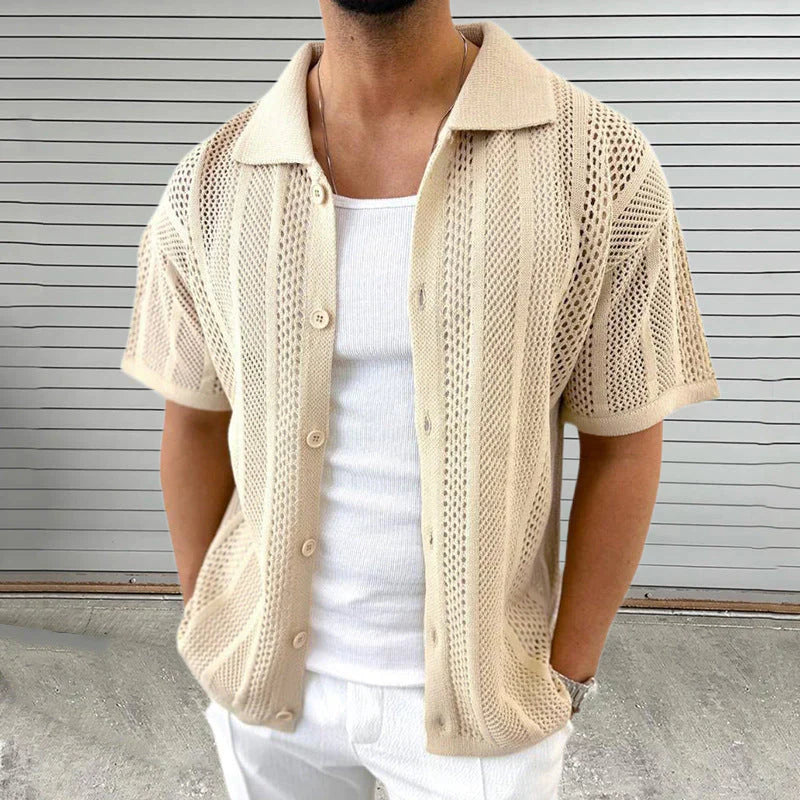 Dominic gebreid heren shirt met korte mouwen