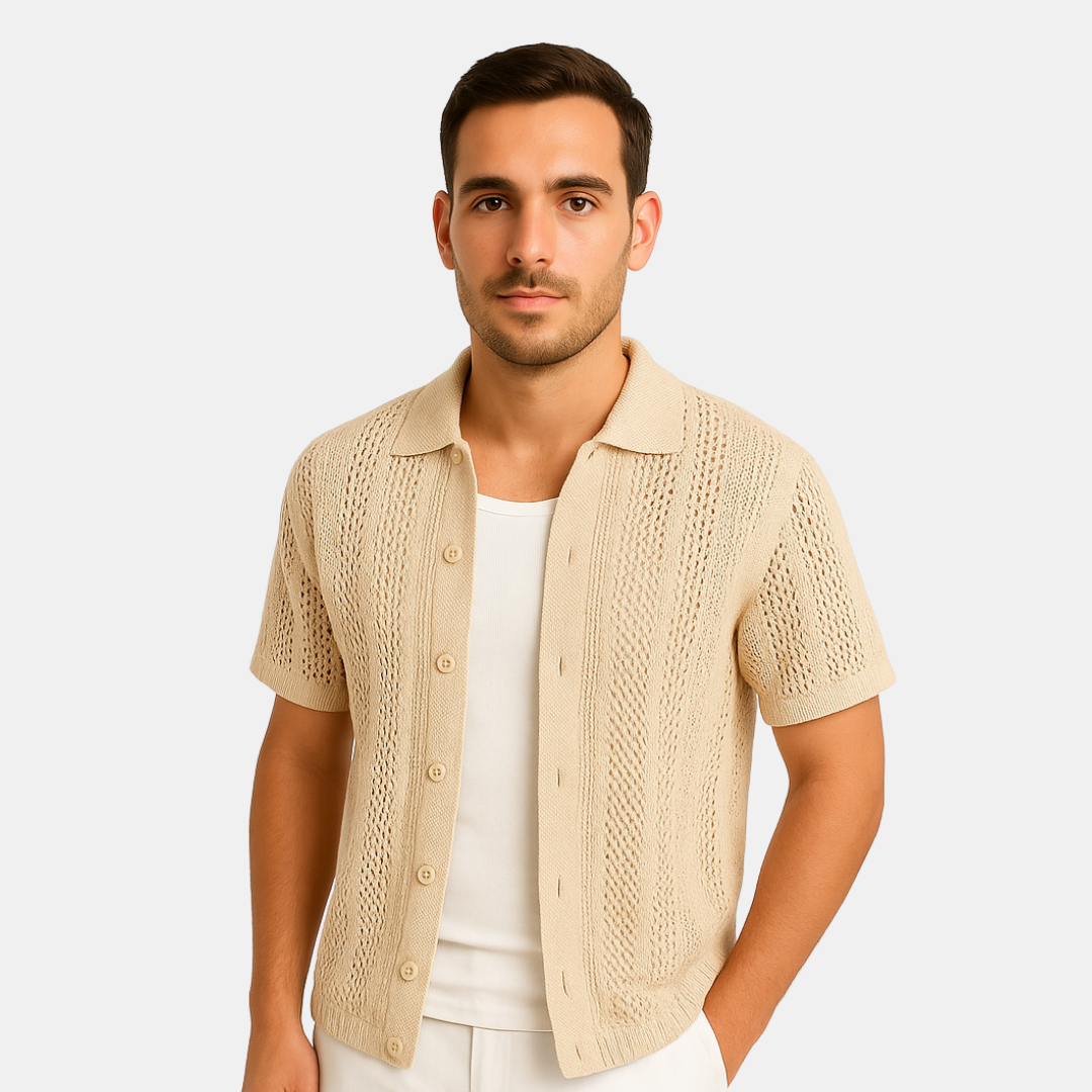 Dominic gebreid heren shirt met korte mouwen