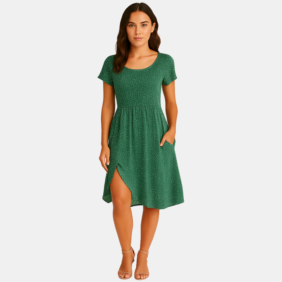 Elora Dames midi jurk met stippenprint en splitdetail