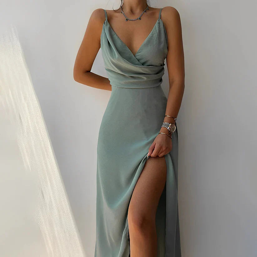 Faith Dames maxi jurk met spaghettibandjes en split