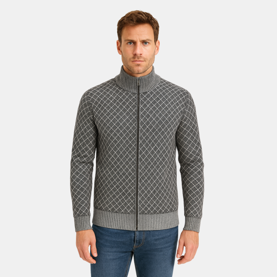 Gebreid Heren Vest Met Rits En Hoge Kraag