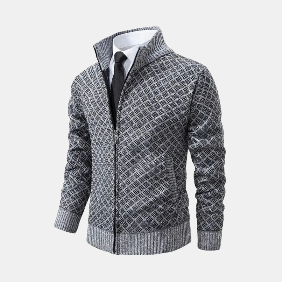 Gebreid Heren Vest Met Rits En Hoge Kraag