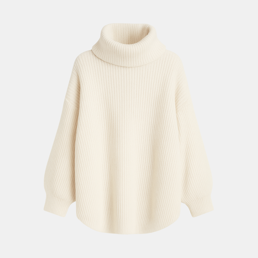 Gebreide Dames Trui Met Hoge Kraag En Oversized Pasvorm