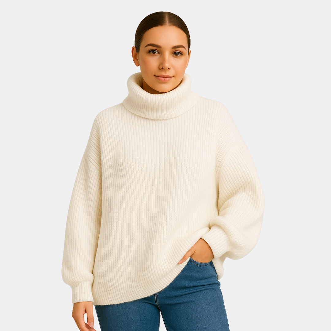 Gebreide Dames Trui Met Hoge Kraag En Oversized Pasvorm