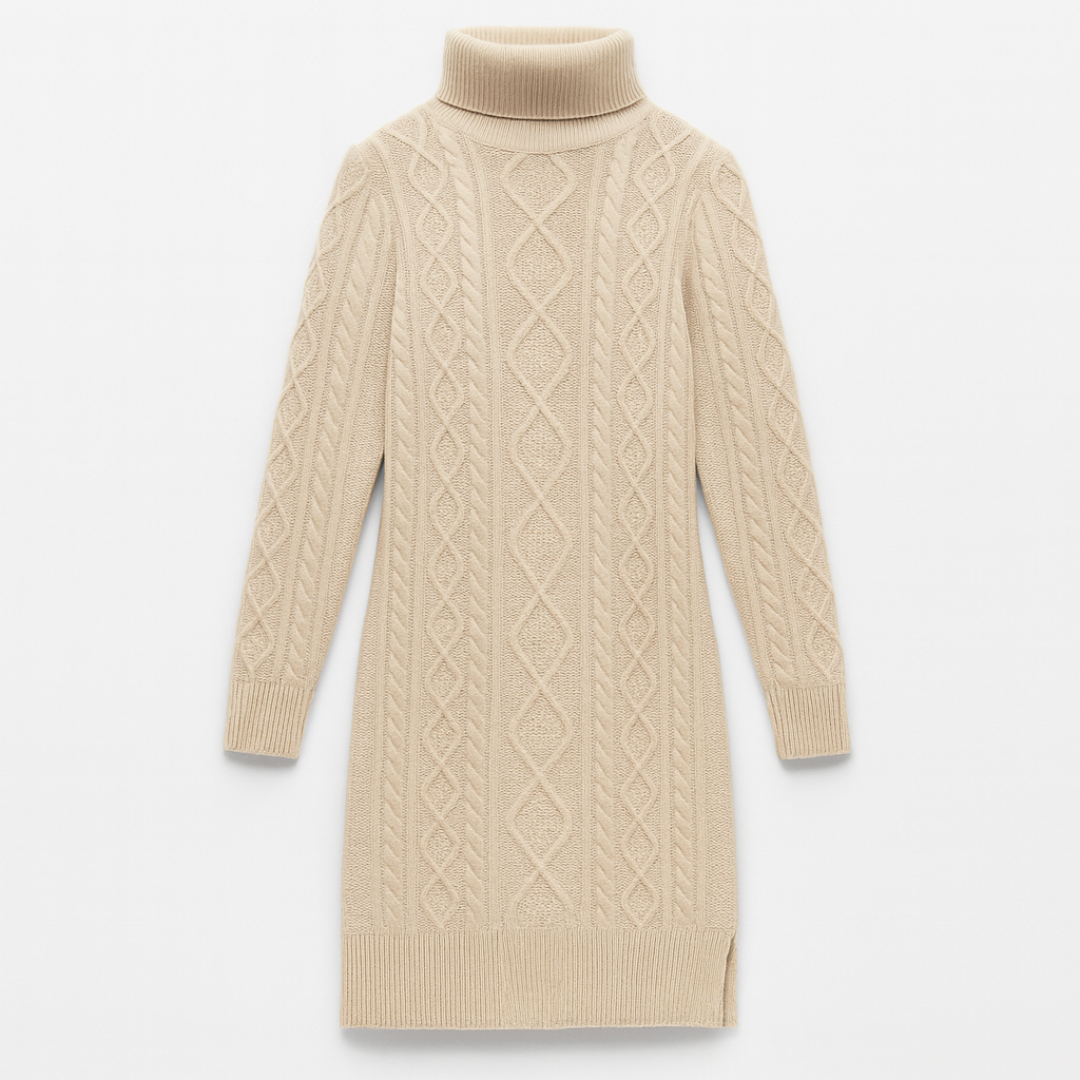 Gebreide Dames Winter Jurk Met Col