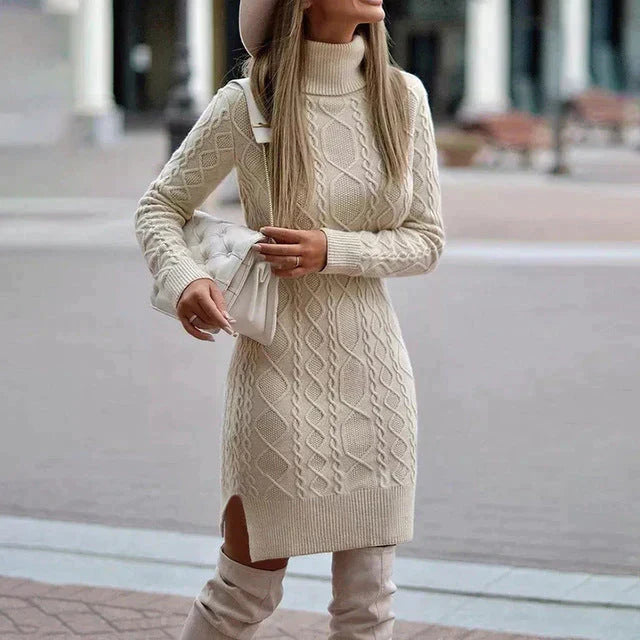 Gebreide Dames Winter Jurk Met Col