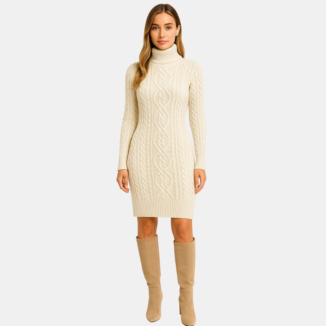 Gebreide Dames Winter Jurk Met Col