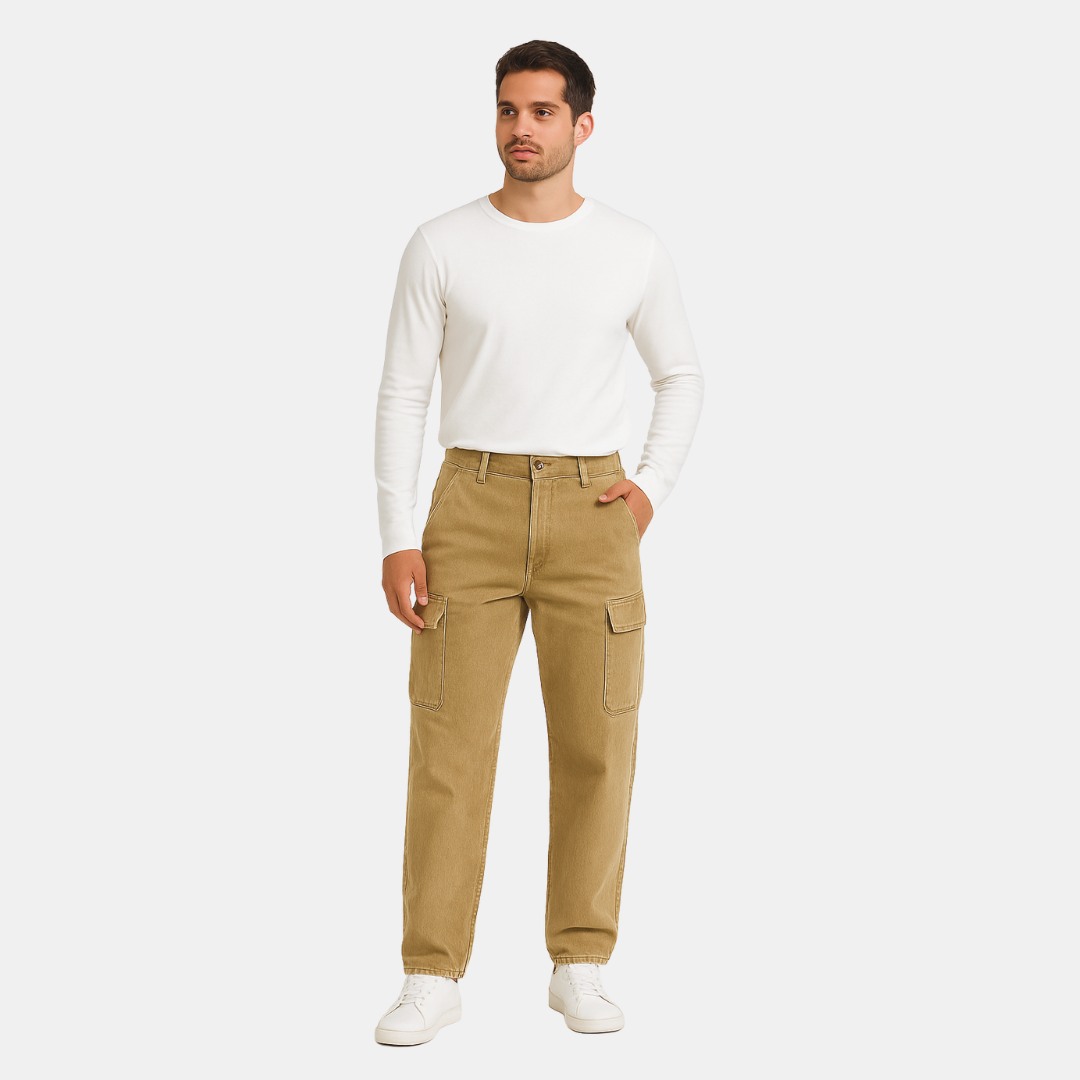 Heren Cargo Broek Met Rechte Pijpen En Zakken