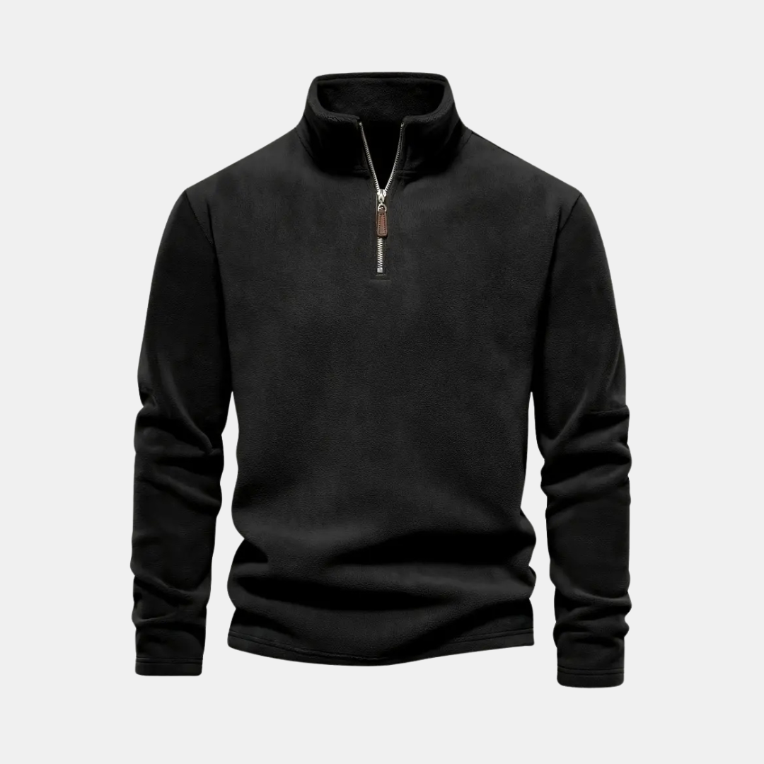 Heren Fleece Trui Met Halve Rits En Opstaande Kraag