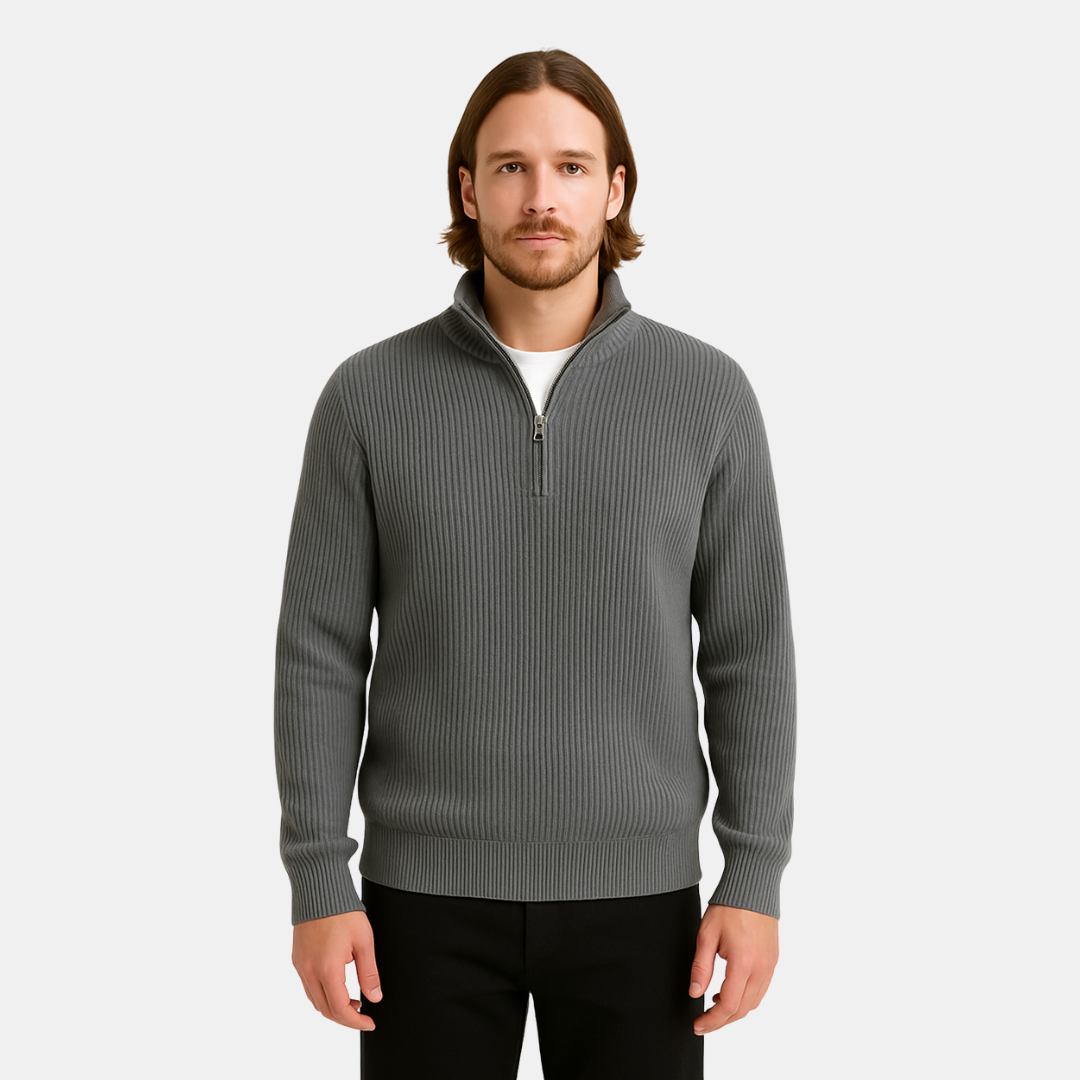 Heren Gebreide Trui Met Halve Rits En Ribstructuur