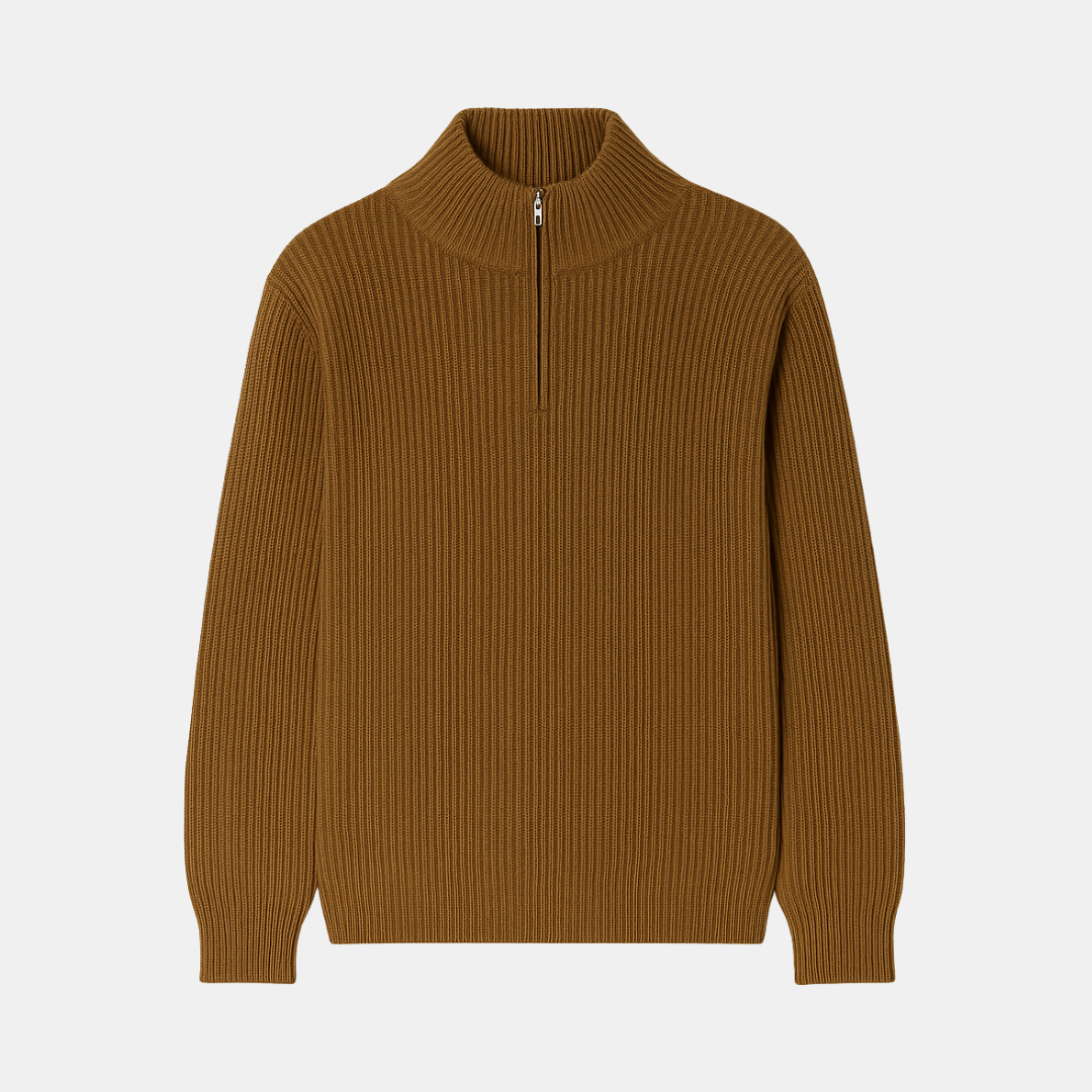 Heren Gebreide Trui Met Halve Rits En Ribstructuur