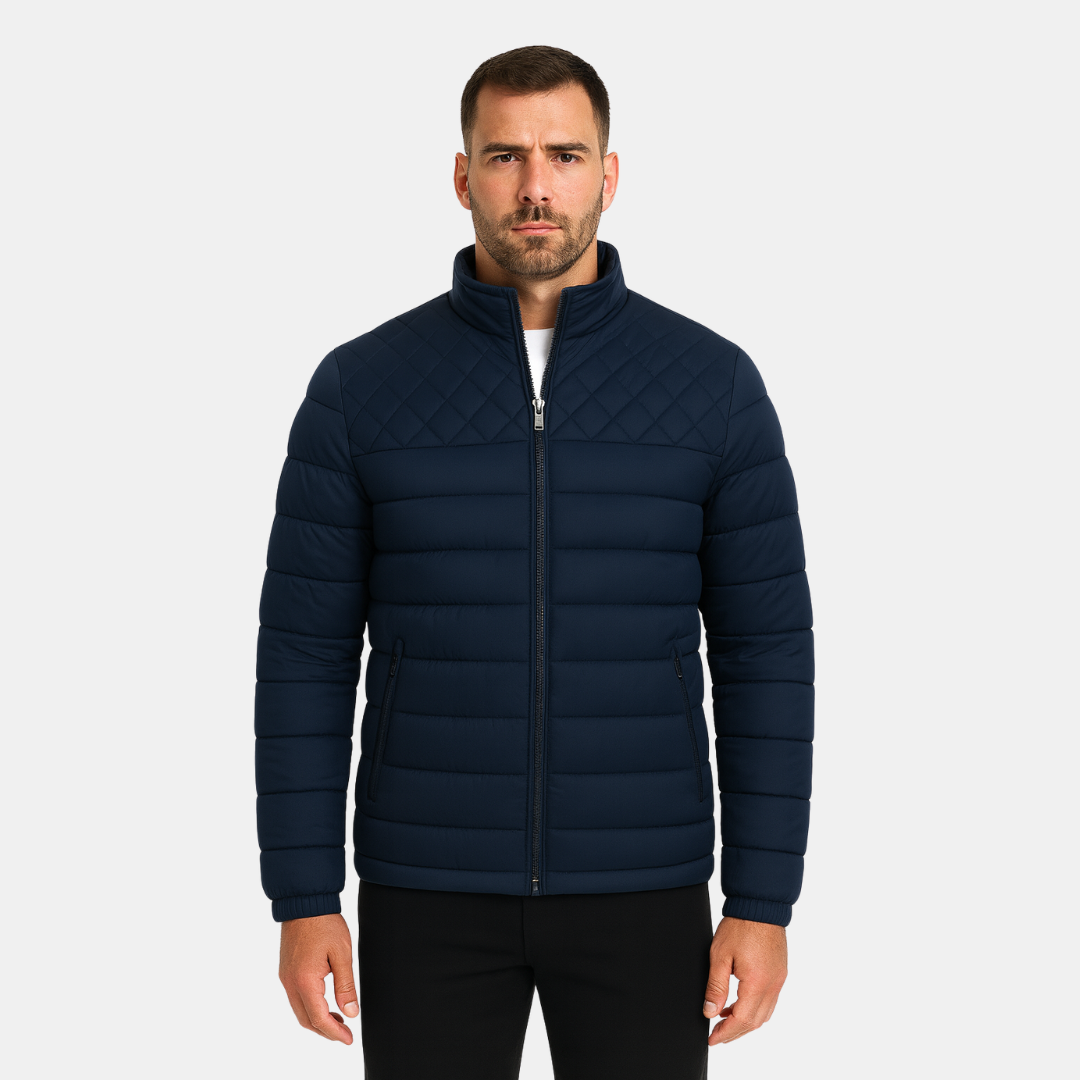 Heren Gewatteerde Jas Met Rits En Opstaande Kraag