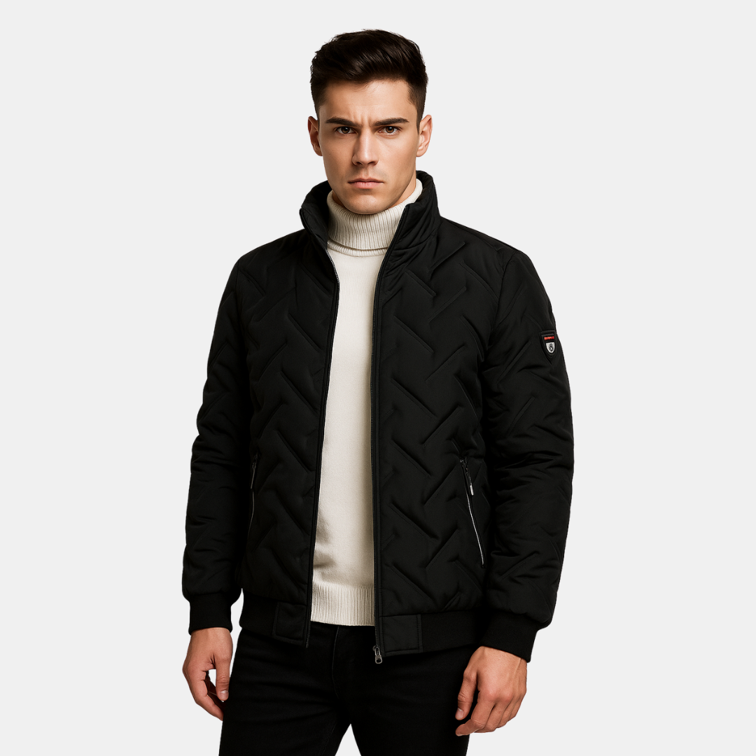 Heren Gewatteerde Jas Met Ritssluiting En Hoge Kraag