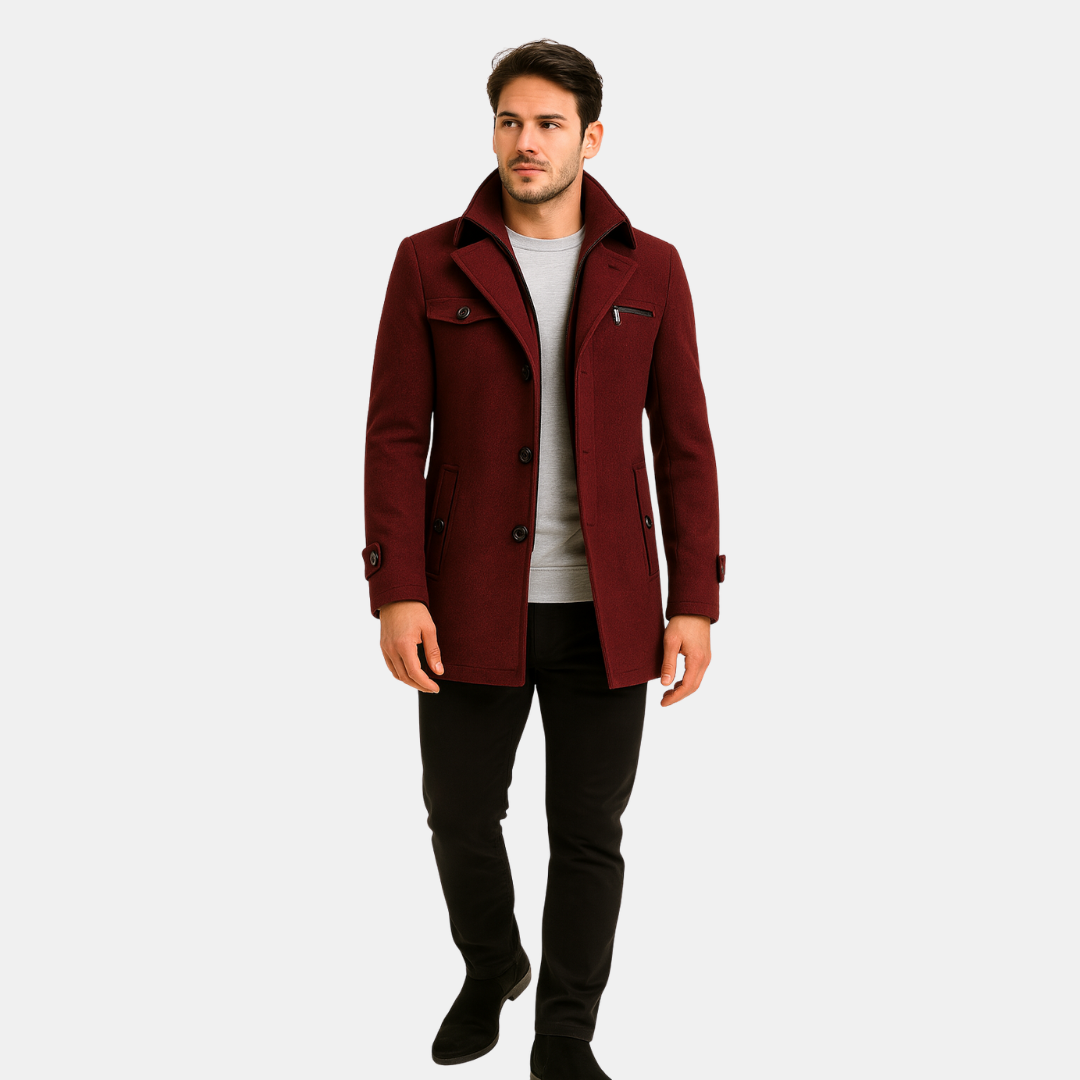 Heren Jas Met Ritssluiting En Hoge Kraag En Knopen
