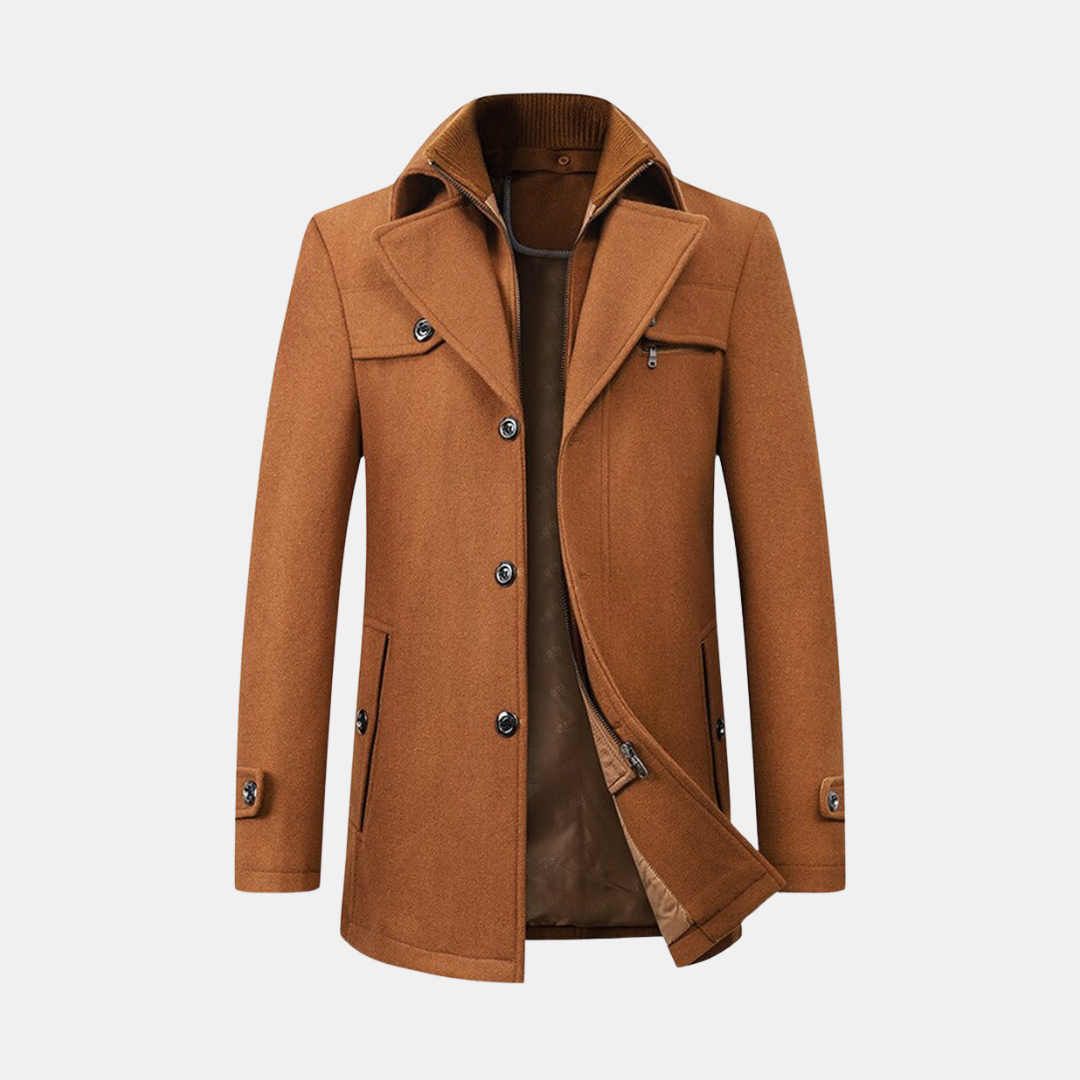 Heren Jas Met Ritssluiting En Hoge Kraag En Knopen