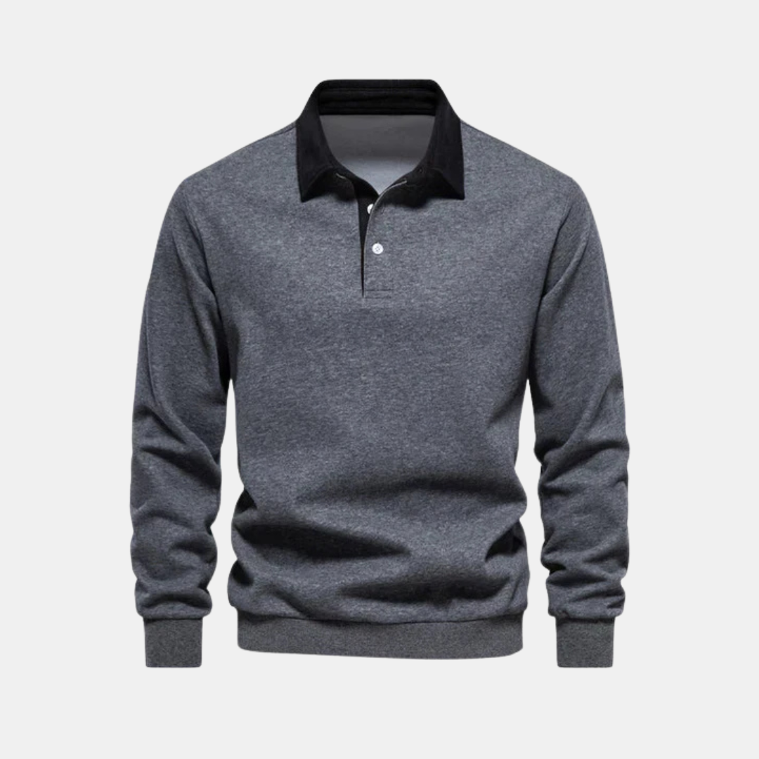 Heren Polo Sweater Met Lange Mouwen En Contrastkraag