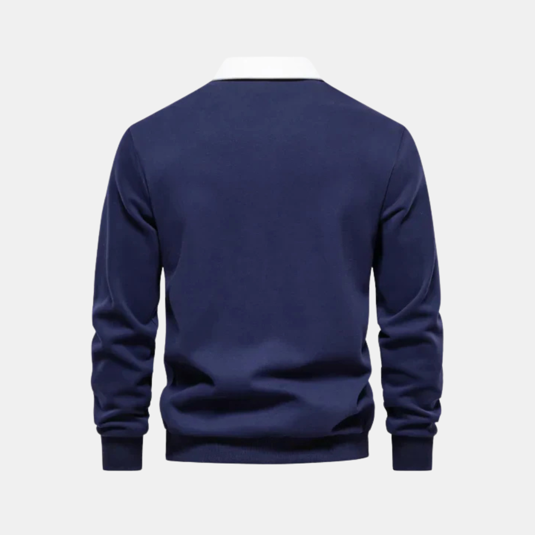Heren Polo Sweater Met Lange Mouwen En Contrastkraag