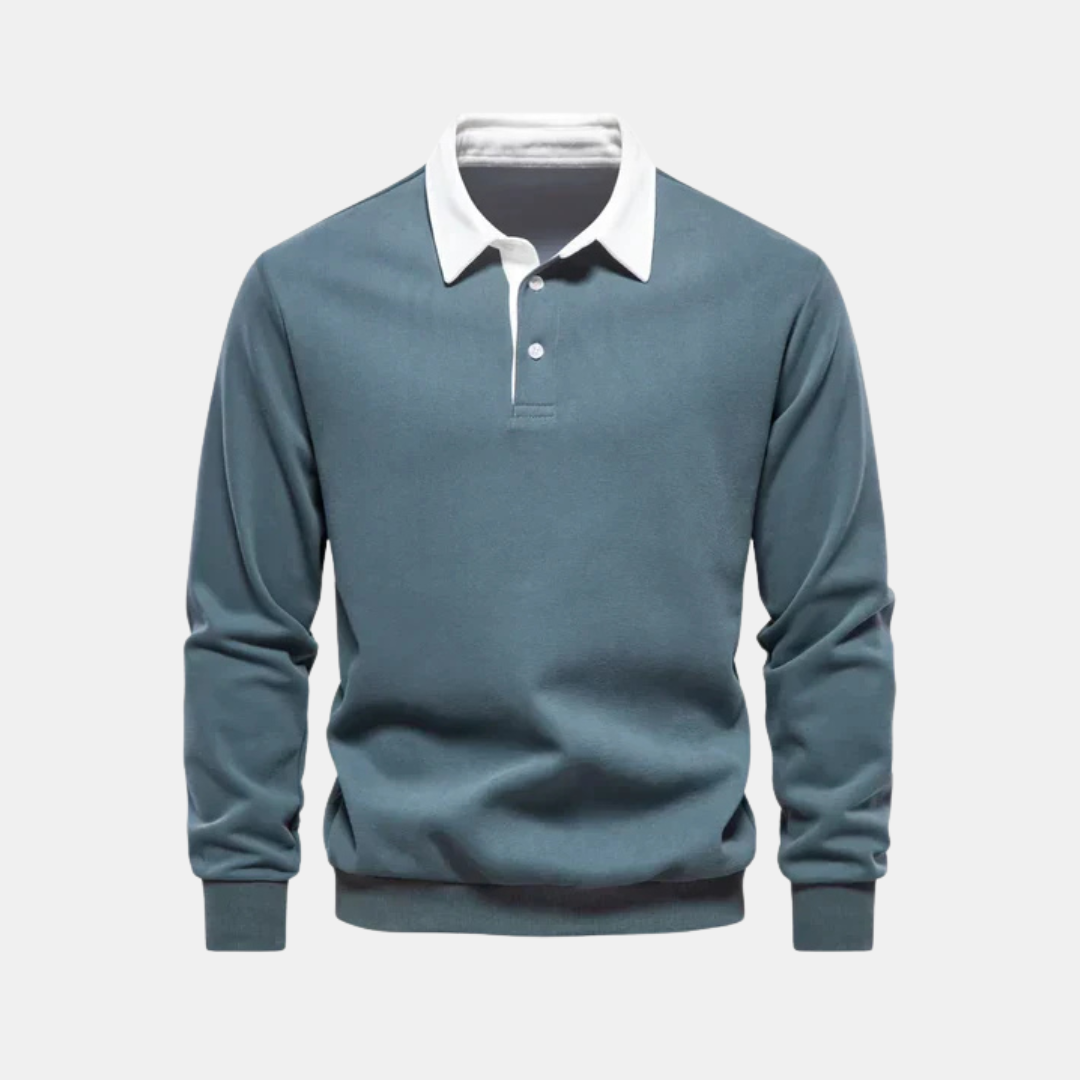 Heren Polo Sweater Met Lange Mouwen En Contrastkraag