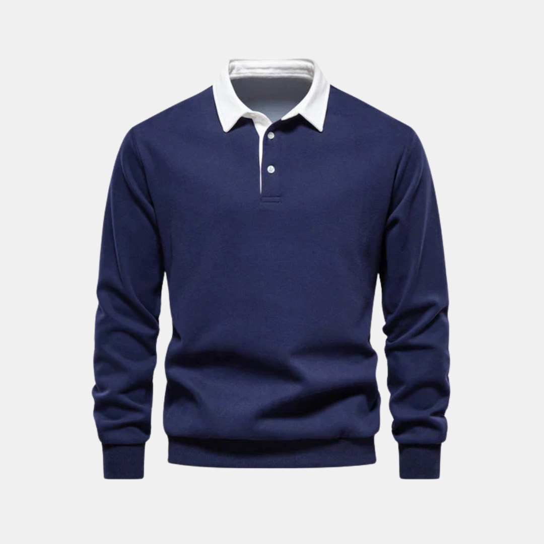 Heren Polo Sweater Met Lange Mouwen En Contrastkraag
