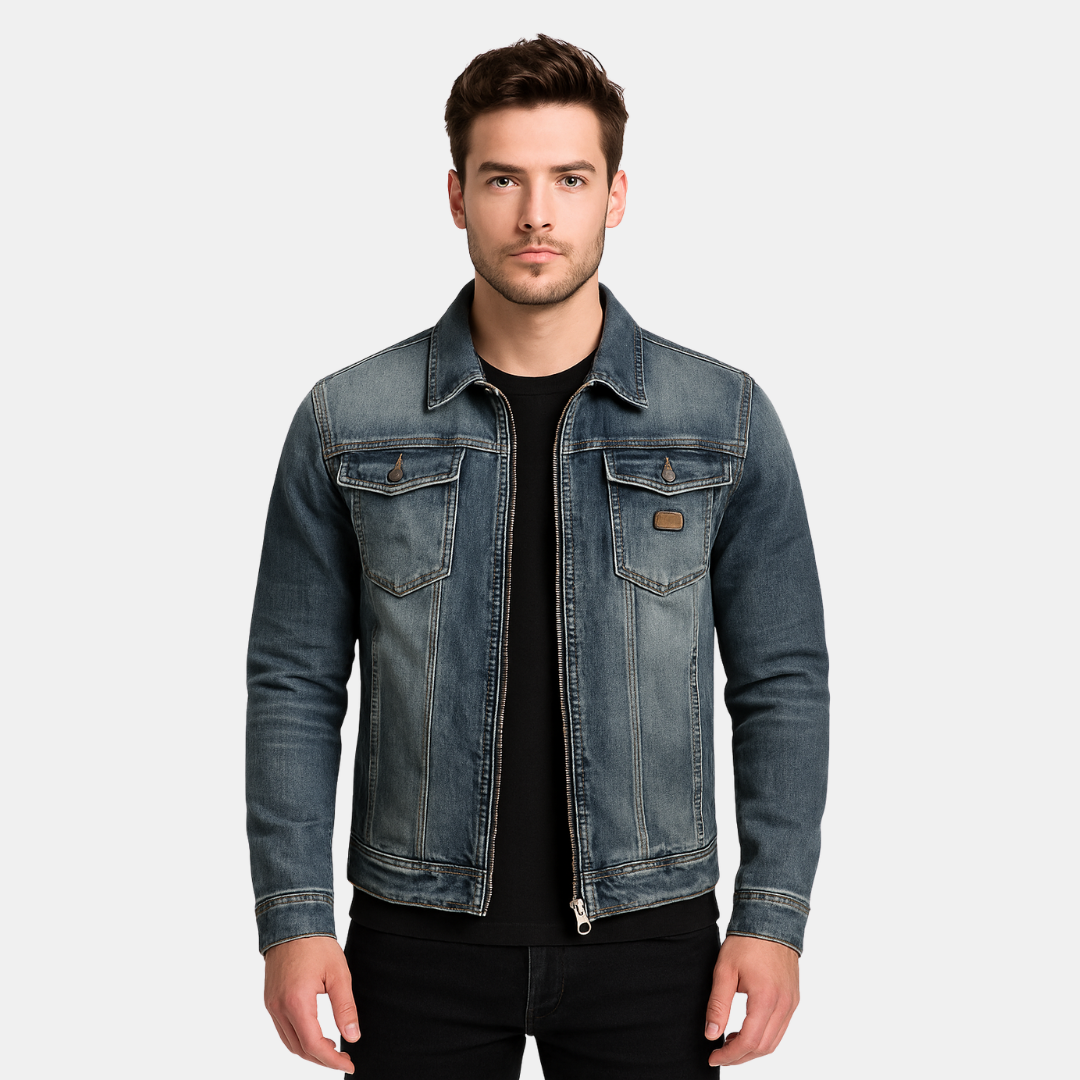 Heren Spijkerjas Met Klassieke Denim Look En Ritsluiting