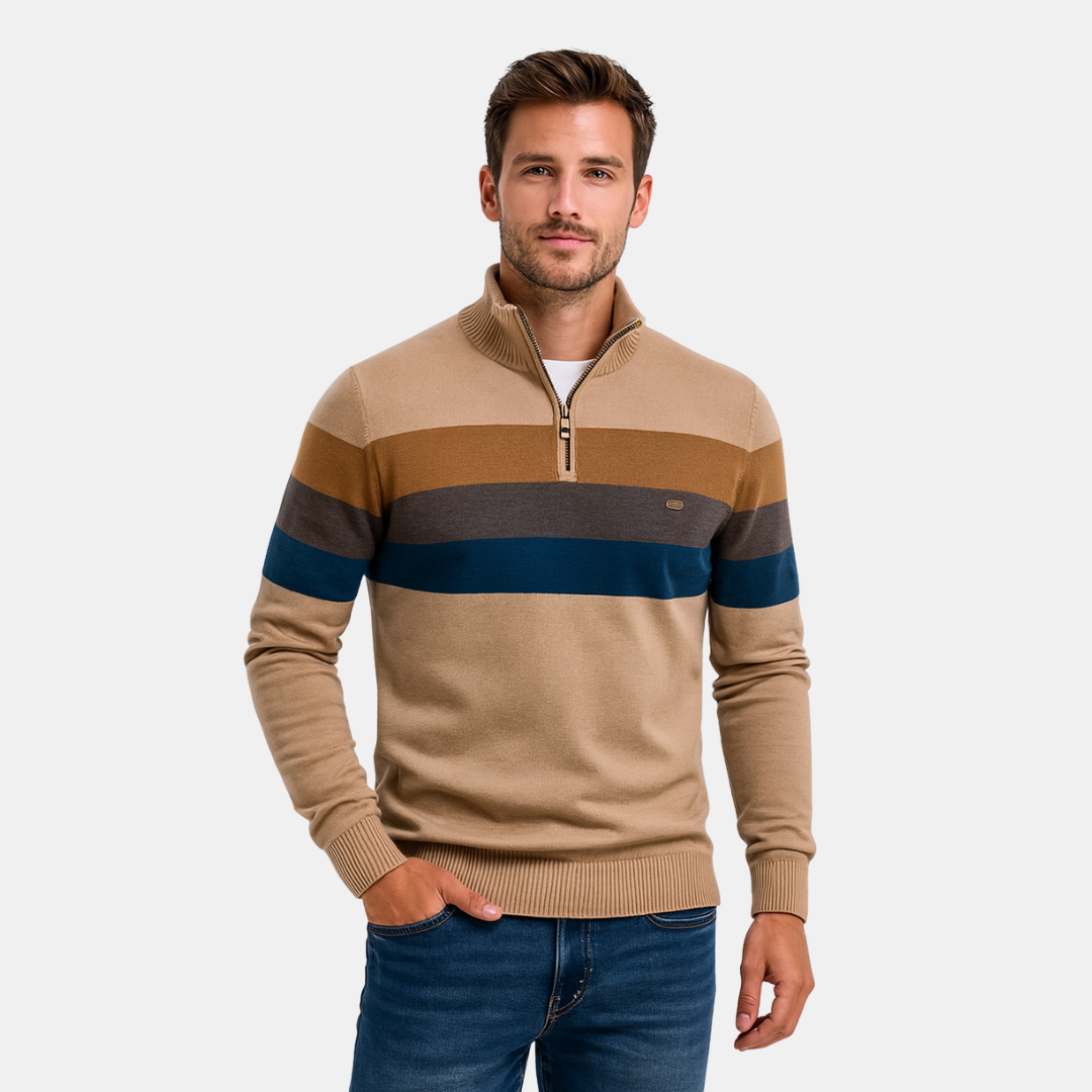 Heren Trui Met Ritssluiting En Brede Strepen