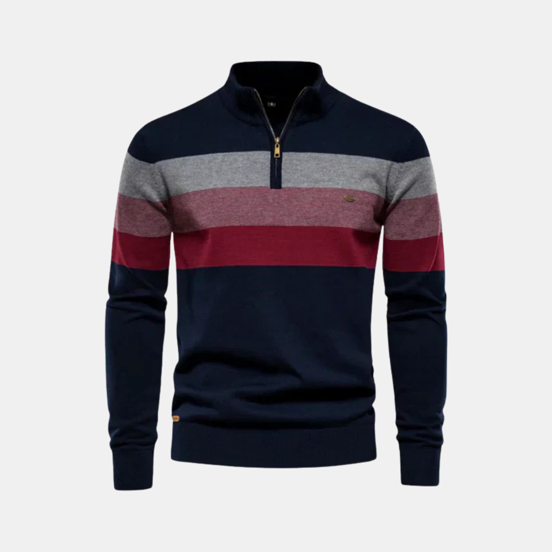 Heren Trui Met Ritssluiting En Brede Strepen
