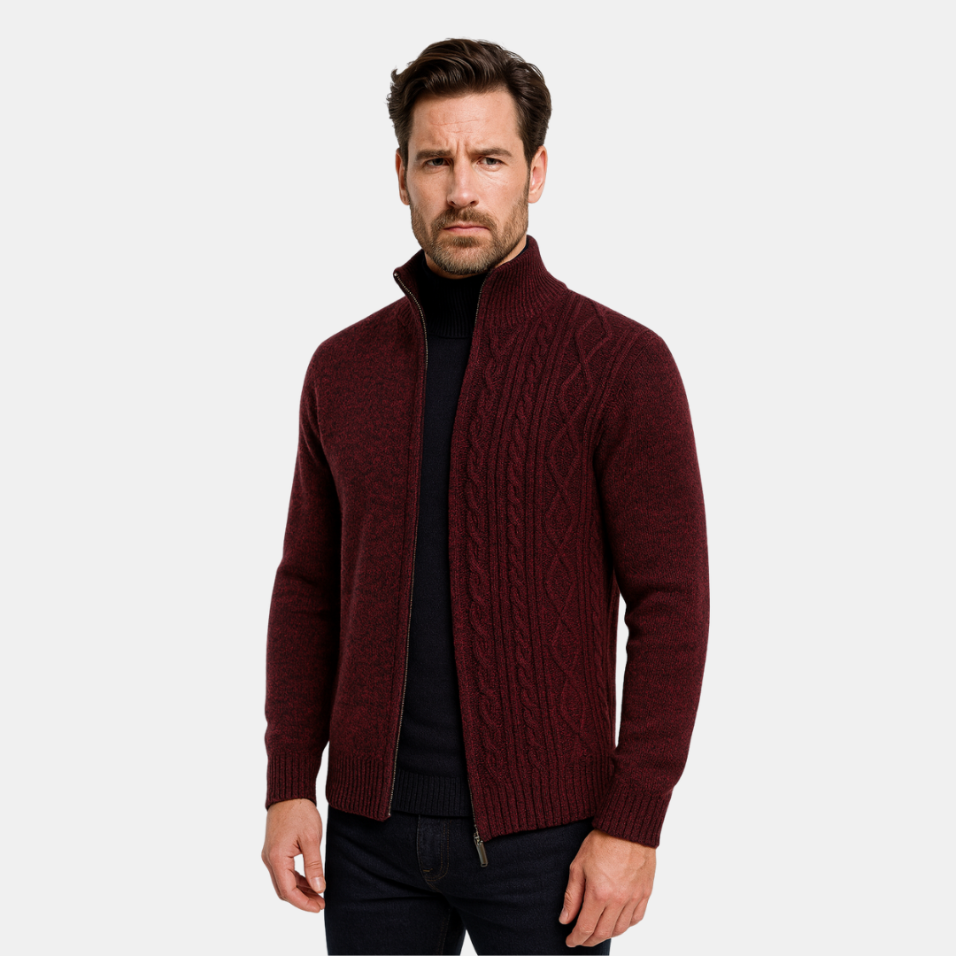 Heren Vest Met Kabelstructuur Met Ritssluiting En Hoge Kraag