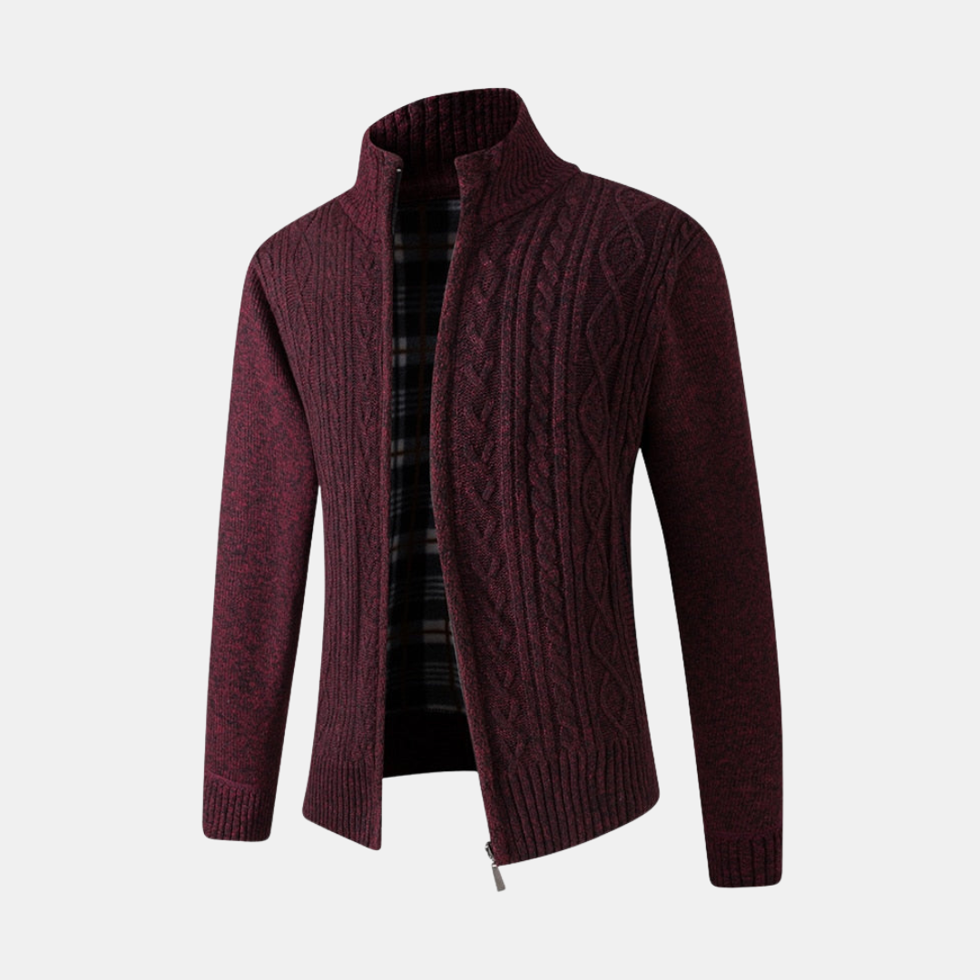 Heren Vest Met Kabelstructuur Met Ritssluiting En Hoge Kraag