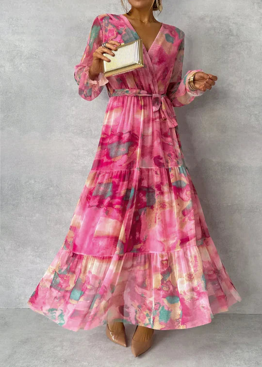 Ilena Dames maxi jurk met bloemenprint en V-hals
