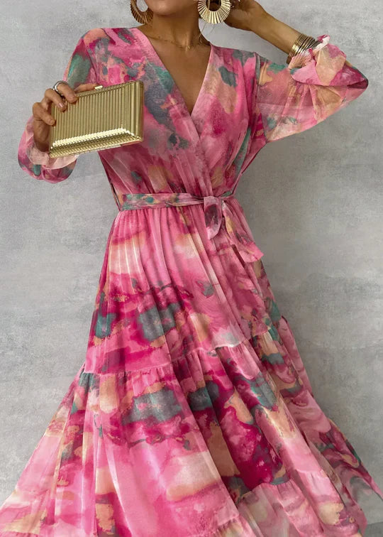 Ilena Dames maxi jurk met bloemenprint en V-hals