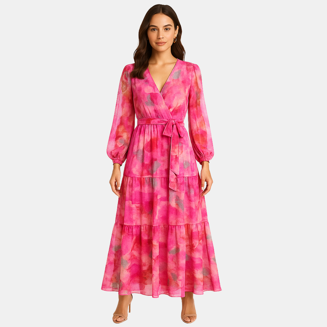 Ilena Dames maxi jurk met bloemenprint en V-hals