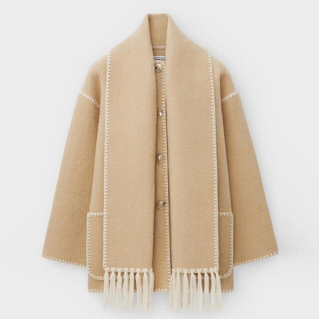 Jade Oversized damesjas met franjes en sierstiksels