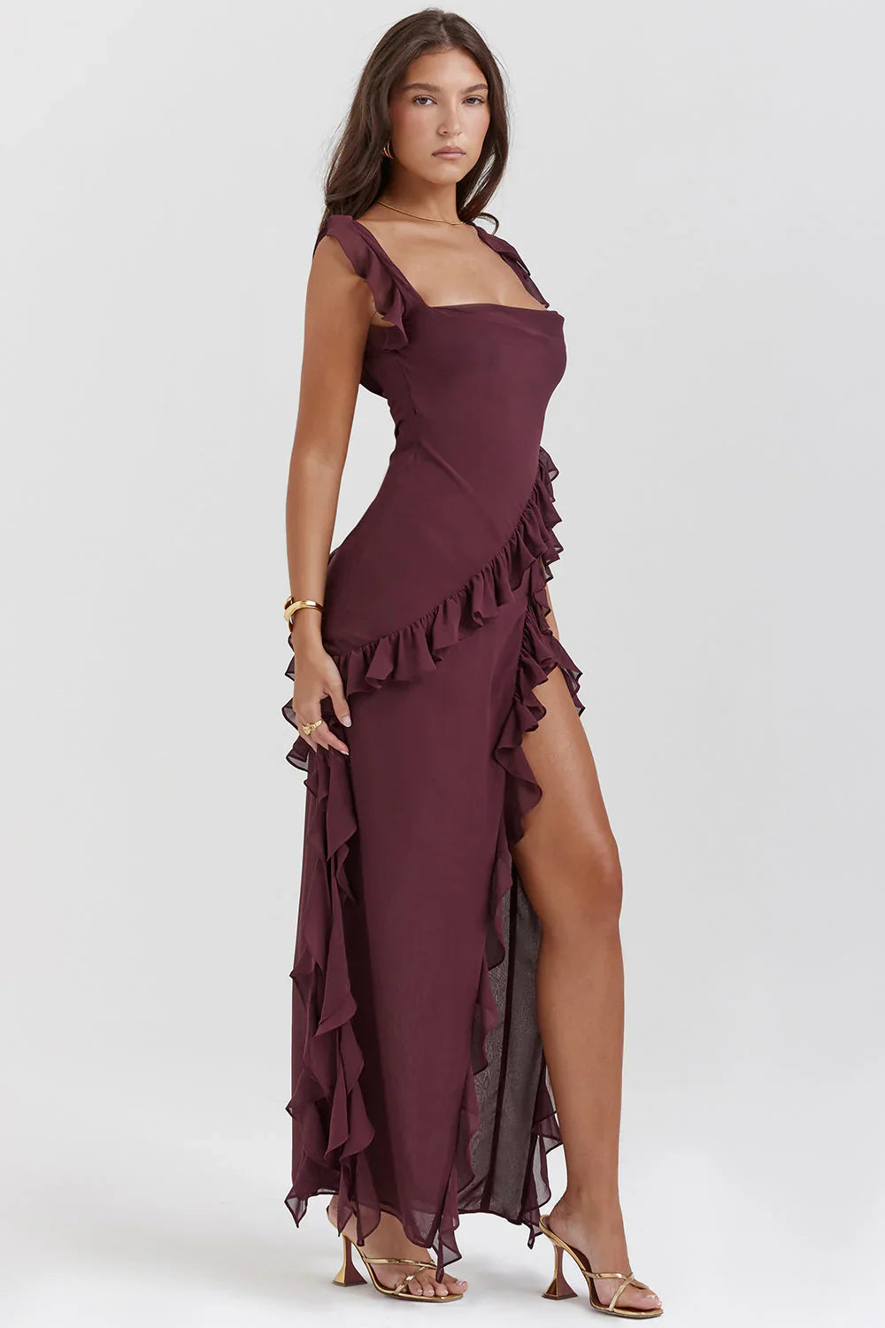 Jaylinn maxi dames zomerjurk met sierlijke ruches