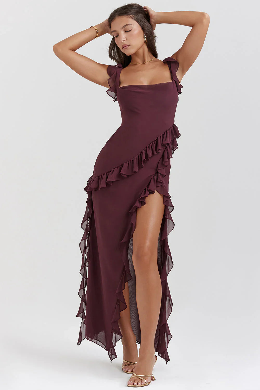 Jaylinn maxi dames zomerjurk met sierlijke ruches