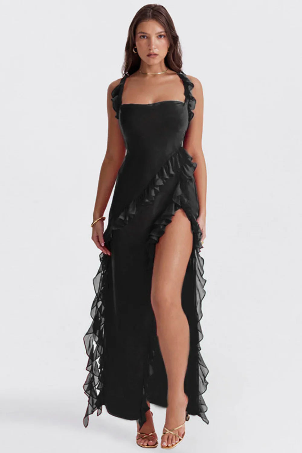 Jaylinn maxi dames zomerjurk met sierlijke ruches