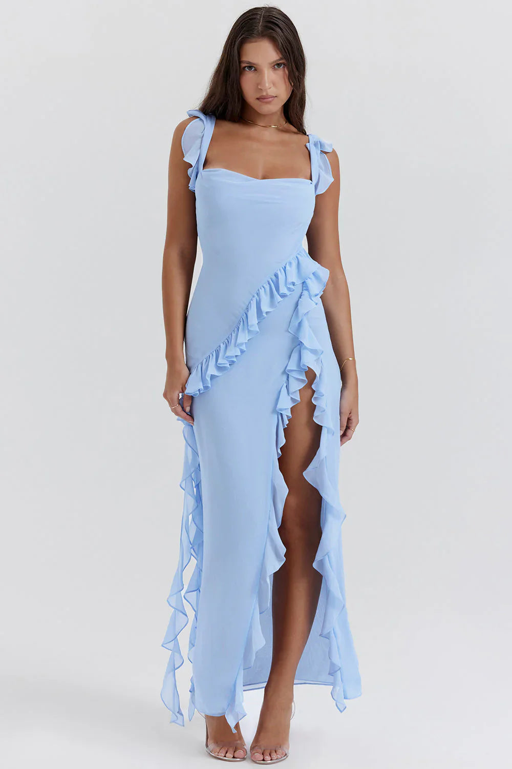 Jaylinn maxi dames zomerjurk met sierlijke ruches