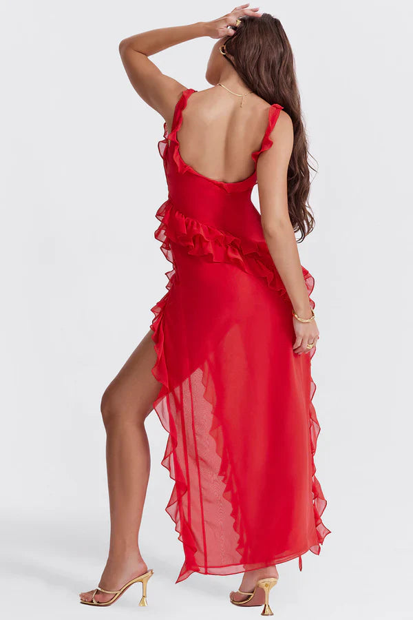 Jaylinn maxi dames zomerjurk met sierlijke ruches