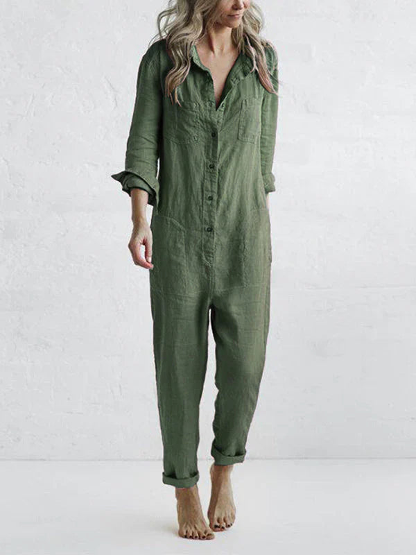 Jill Dames jumpsuit met kraag en knoopsluiting
