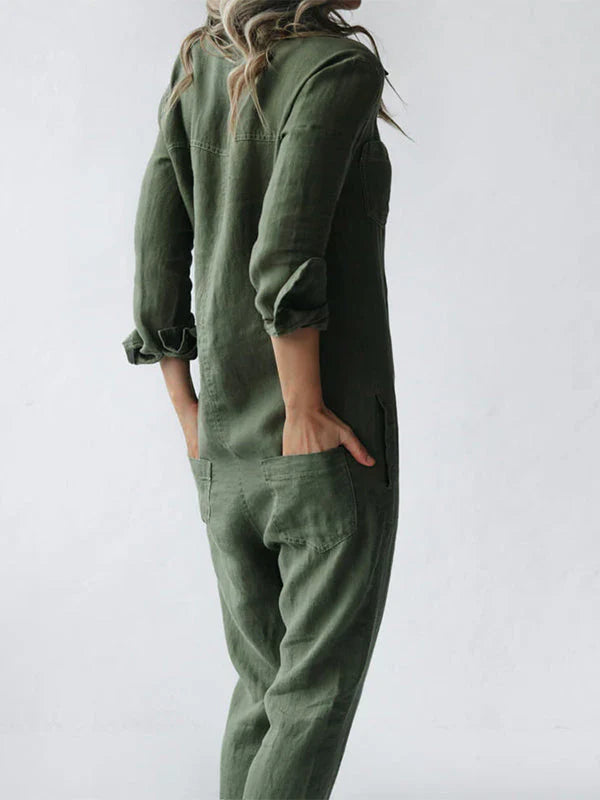 Jill Dames jumpsuit met kraag en knoopsluiting