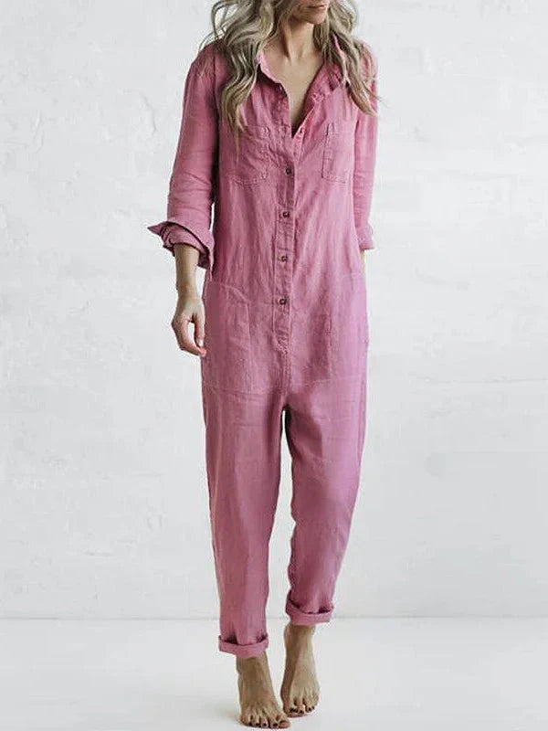 Jill Dames jumpsuit met kraag en knoopsluiting