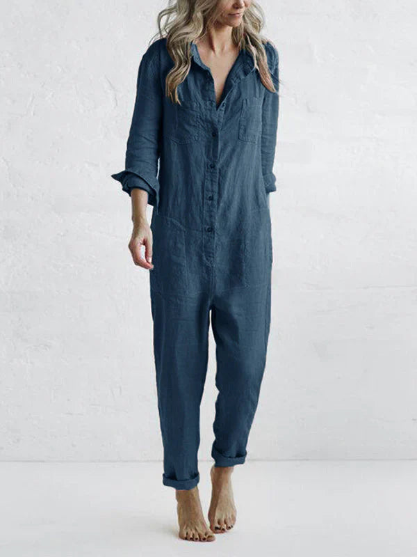 Jill Dames jumpsuit met kraag en knoopsluiting