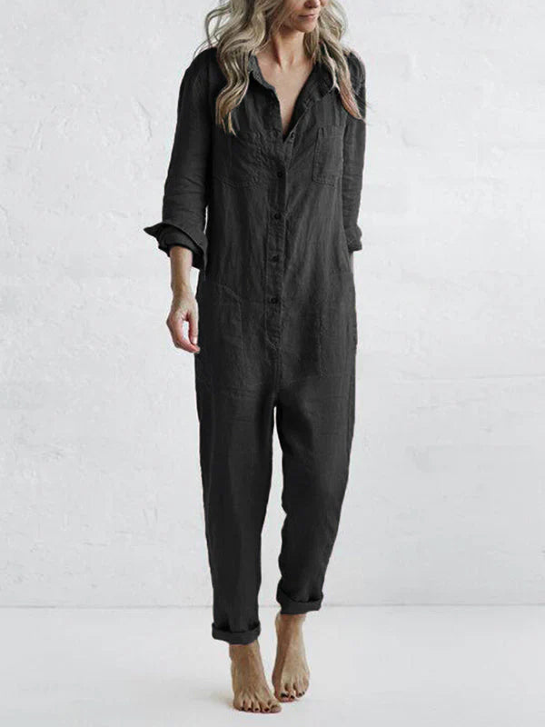 Jill Dames jumpsuit met kraag en knoopsluiting