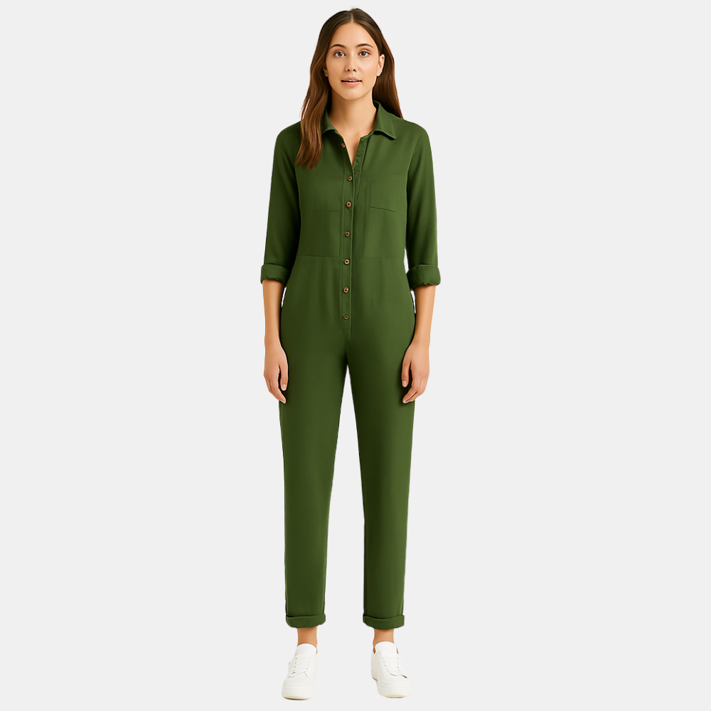 Jill Dames jumpsuit met kraag en knoopsluiting