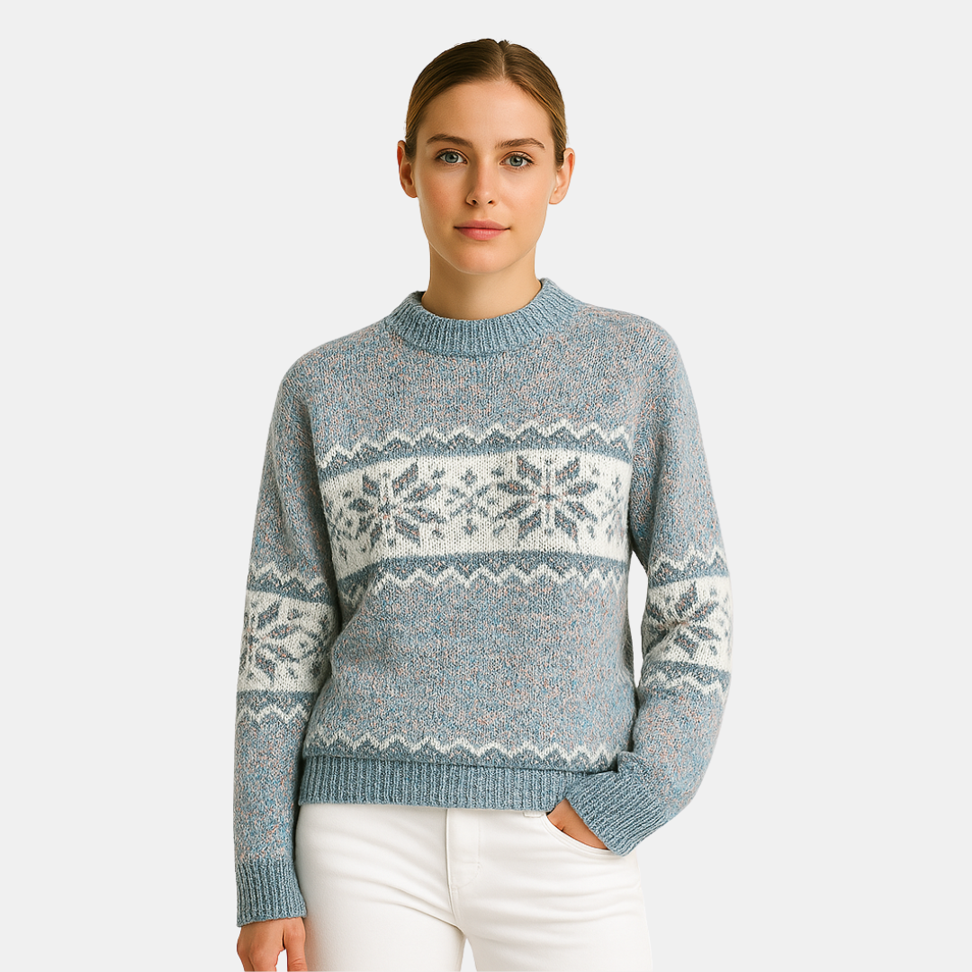 Jolijn dames trui met winterprint en ronde hals